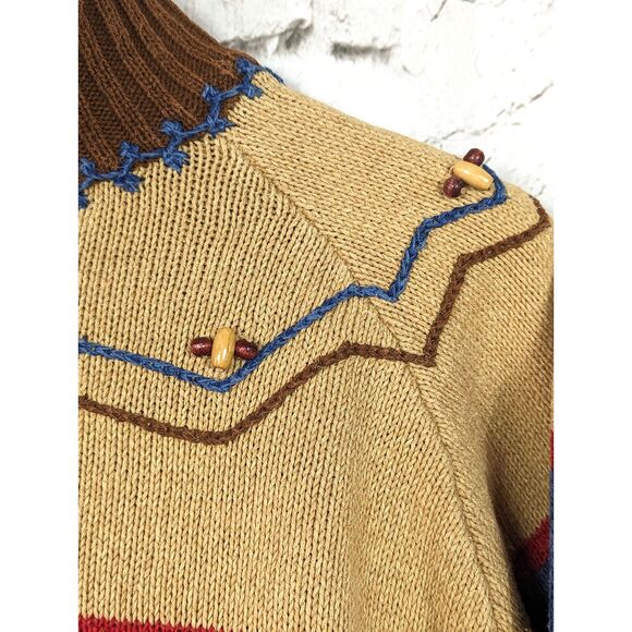 VTG LIZ CLAIBORNE Coastal Beaded South Western Alpine Colorblock Sweater Large - Picture 4 of 6